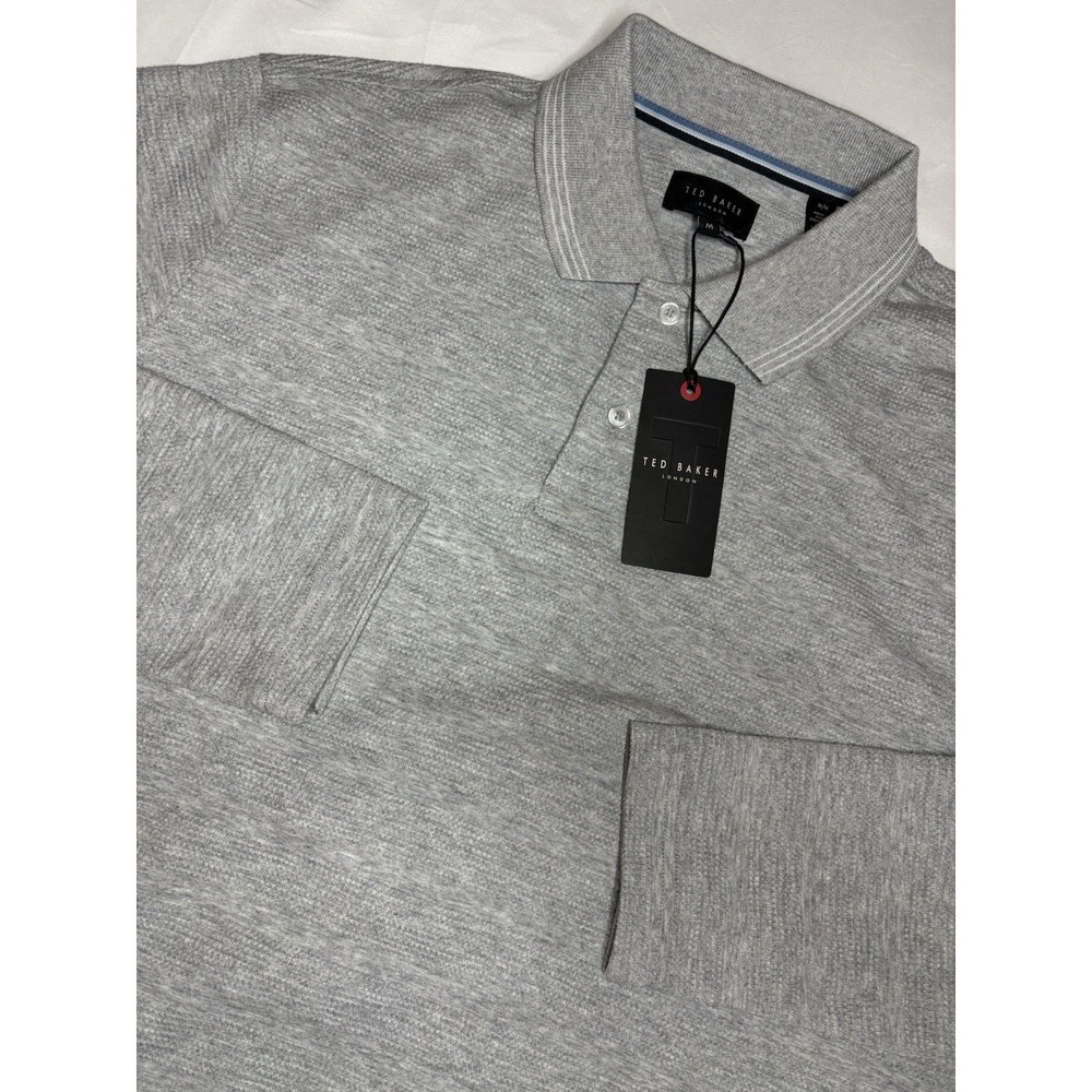 Ted Baker London Popcorn Stripe Long Sleeve Rugby Polo Shirt Grey Medium NWT